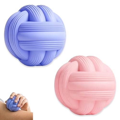 LEZER Dual-Texture Massage Ball, Heavyweight Trigger Point Ball, Deep Tissue Myofascial Release, Firm Yoga Therapy Ball for Muscle Knots, Plantar Fasciitis, Set of 2 (Blue and Pink)