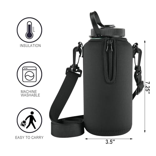Beautyflier Neoprene Water Bottle Sleeve Insulator Cooler, Compatible with Nalgene Water Bottle 32 OZ, with Adjustable Shoulder Strap for Hydro Flask Wide Mouth Bottle 32oz, etc. - color: Black