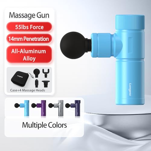 LONGEST Mini Massage Gun for Pain Relief, 4 Heads, Blue - color: 3. Blue