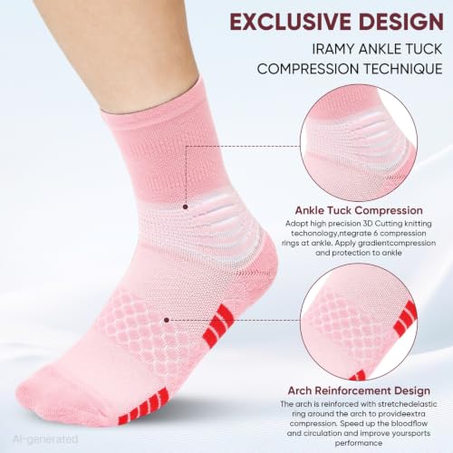 IRAMY Compression Ankle Support Socks Women - Wicking, Cushioned Athletic, Plantar Fasciitis Relief 2/3/6 Pairs - color: 5 Packs-b, size: Medium