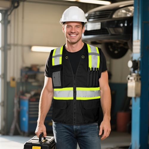 Hi Vis Vest for Men Mesh Reflective Safety Vest, Black 3XL - color: Black, size: 3X-Large
