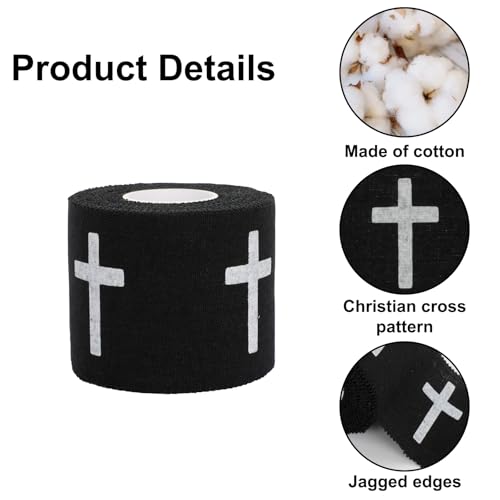2Pcs Black Athletic Wrist Ankle Tape for Tennis Baseball Soccer Boxing, Self-Adhesive Sports Wrap, Christian Cross Design, 1.96in x 359.84in - color: Black