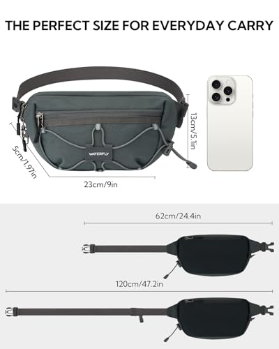 WATERFLY Small Fanny Pack RFID Blocking Travel Hiking Crossbody Waist Bag - color: Gray