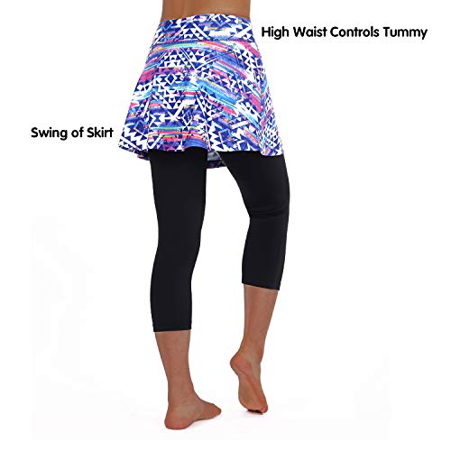 ANIVIVO Women Skirted Leggings Tennis Yoga Legging with Skirt - color: Colorful Skirt Capri, size: Medium