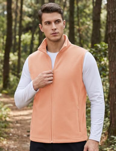 TACVASEN Men's Fleece Vest Winter Casual Vests Outerwear Sleeveless Jacket - color: Apricot, size: XX-Large