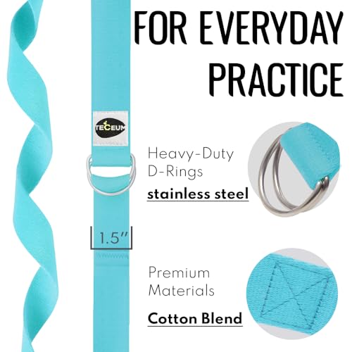 TECEUM 2 IN 1 Yoga & Mat Strap for Stretching – Cotton – 6/8/10 ft - color: Blue, size: 8 ft