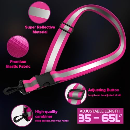 Reflective Sash for Night Walking, High Visibility Running Safety Gear with 2Pcs Reflective Armbands, Adjustable Cross-Body Reflective Belt for Men Women Kids, Essential Gear for Jogging Dog Walking - color: pink
