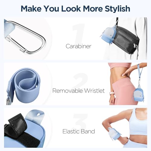 Babysun Mini Backpack Keychain Wristlet Pouch Small Change Coin Purse Cute Zipper Wallet With 3 RFID Card Slots For Women/Men Airpods Cosmetics - color: Grey Blue