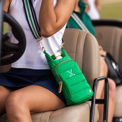 WanderFull® Original HydroBag®, Fits Up to 32 oz Water Bottle Holder with Strap, Gift for Women, Hands-Free Crossbody, Water Bottle Carrier Bag with Phone Pocket - color: Kelly Green Golf Embroidery