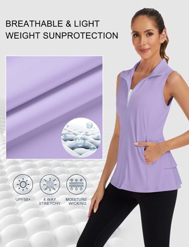LURANEE Women's Golf Vest Athletic Top with Peplum Hem & Deep Pockets - color: Lavender Purple, size: Small