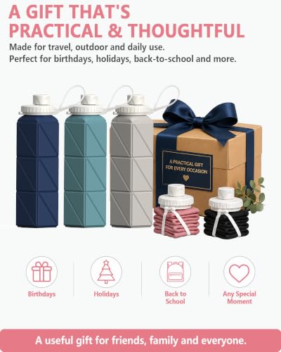 BEAUTAIL Collapsible Water Bottles 21oz/610mL, Silicone Travel Water Bottle - color: Starlight+Pink+Blue+Dark Blue+Black