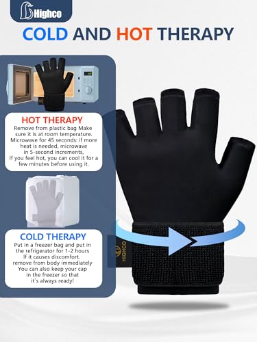 highco 2 Pack Ice Gloves for Arthritis Hands Pain Relief, Adjustable Hand Ice Pack for Hot & Cold Therapy, Reusable Gel Compression Finger Wrist Ice Pack for Tendinitis, Carpal Tunnel,Swelling - size: L(2PCS)
