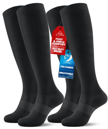 PULIOU Compression Socks for Women Men 15-20 mmHg Easy On Off,2 Pairs - color: Black, size: Large-X-Large