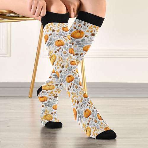 Wusikd Milk Cow Compression Socks for Women and Men Circulation Flowers Long Socks for Athletic Running 2 - color: Autumn Pumpkins