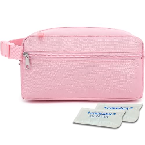 Fammart Freezable Snack Bag with Removable Ice Packs, Small Insulated Lunch Bag Mini Cooler, Leakproof Reusable Snack Lunch Box with Buckle Handle for Work, Travel, Office - Pink - color: with Ice Packs - Pink