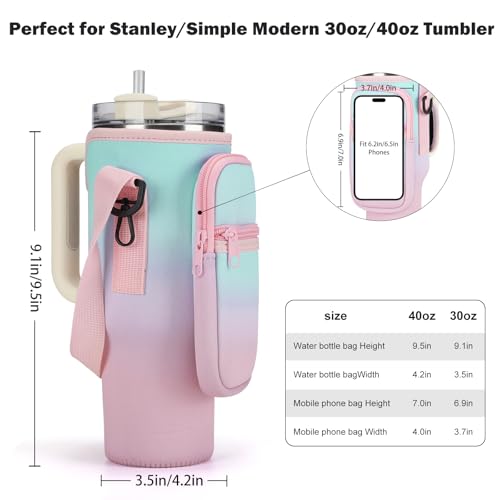 GOEWY Water Bottle Carrier Bag for Stanley Cup 40/30oz with Phone Pockets - color: Blue Pink Gradient, size: 30oz