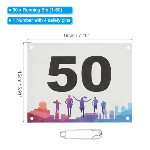 PATIKIL Tearproof Running Bib Numbers Waterproof Race Competitor Numbers with Safety Pin for Marathon - style: 1-50