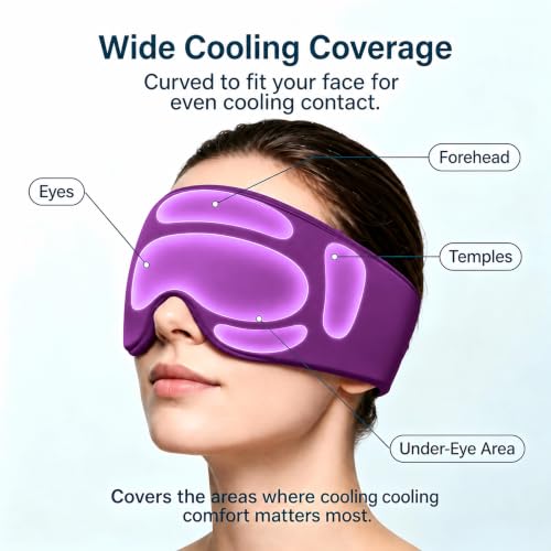 Cooling Gel Eye Mask for Puffy Eyes, Migraine & Headache Relief, Full Eye-Area Cold Compress for Eyes & Temples, FSA Eligible HSA Reusable Eye Ice Pack for Swelling & Post-Surgery Recovery - color: Purple