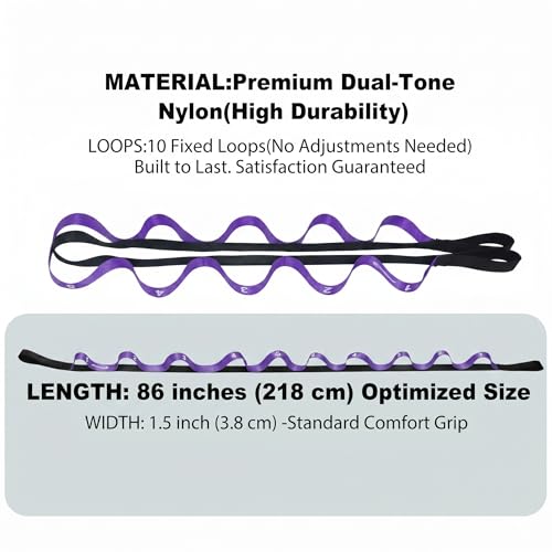 Acozycoo Stretching Strap with Loops for Physical Therapy,Knee,Leg Lifter - color: Purple, size: Length: 86 Inch, Width: 1.5 Inch