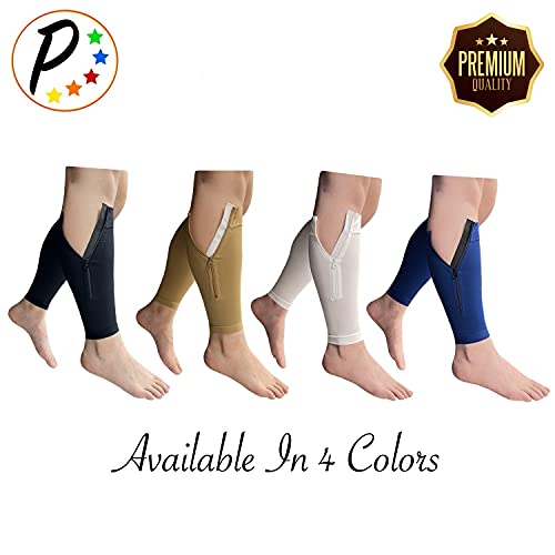 Presadee Shin Premium 20-30 mmHg Firm Compression Leg Calf Sleeve With Zipper (Beige, S/M) - color: Beige, size: S/M
