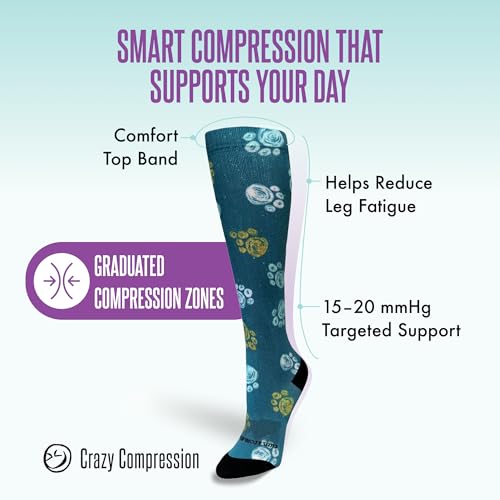 Crazy Compression Over-the-Calf Socks with Fun Designs - color: Best Frens Paw Prints Teal (Wide), size: X-Small