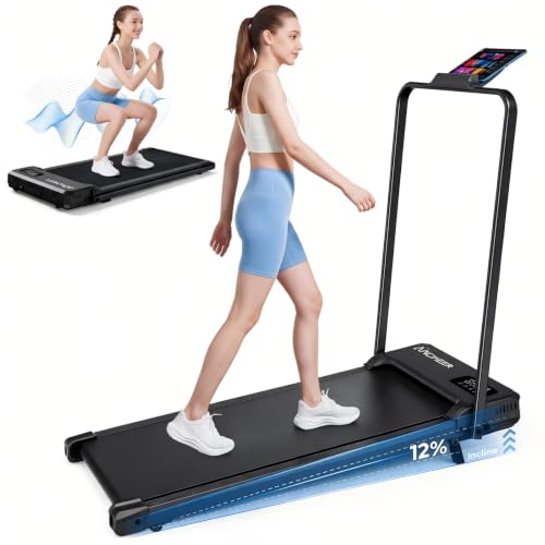 ANCHEER Walking Pad with Incline - Under Desk Treadmill with Handle Bar - color: Dark Black