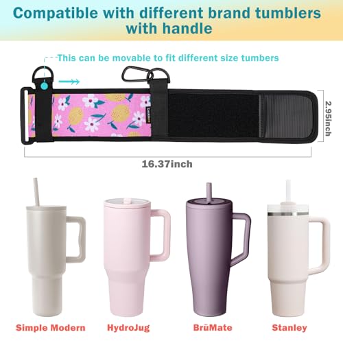 LUCKINEE Tumbler Holder with Strap Stanley Cup Holder Water Bottle Strap - color: Flower print