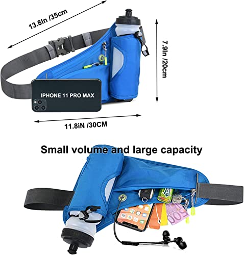 Running Waist Pack Can Hold Water Bottles,Outdoor Sport Hiking Waist Pack Bag for Men Women Travel Cycling Dog Walking(Bottle Not Included) (Blue) - color: Blue