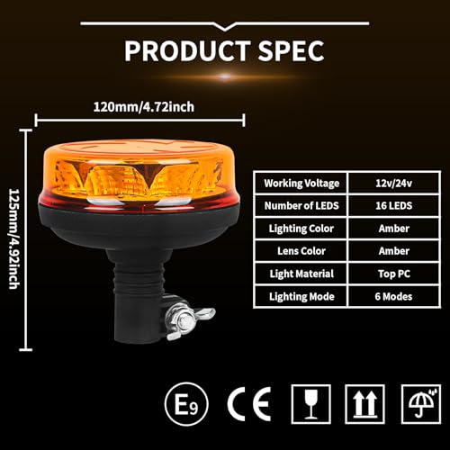 Amber LED Rotating Beacon Light 6 Flashing Modes Warning Light - color: Style 3