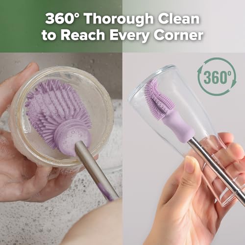 Haakaa Silicone Cleaning Brush Kit,Lavender,Portable Bottle Brush Cleaner - color: Lavender, size: 3 Piece Set