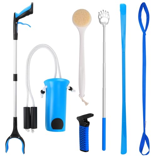 CAidRE 7PC Hip Kit, Hip Kit for Seniors Total Hip Replacement Prime, Mobility Aids with Reacher Grabber,Shoe Horn,Sock Aid,Leg Lifter,Shower Brush,Back Scratcher,Car Handle Assist for Surgery Recovery