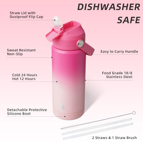 BJPKPK 18oz Insulated Water Bottle, Stainless Steel Bottle with Straw Lid - color: Cherry, size: 18 Ounces