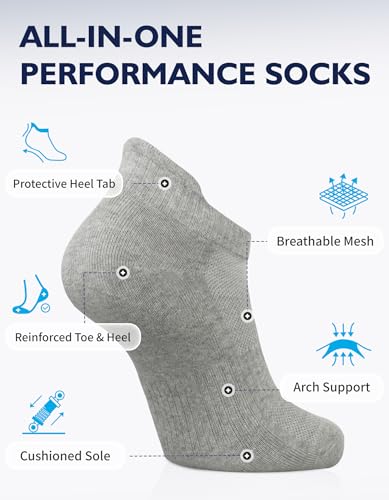 CLOSEMATE Mens Athletic Ankle Socks Cushioned Cotton 7 Pairs - color: 7grey, size: 7-9