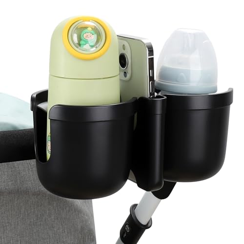 Accmor Stroller Cup Holder with Phone Holder, Bike Cup Holder, Walker Scooter Wheelchair Cup Holder Attachment, Universal Cup Holder for Uppababy Graco Strollers - color: Double Holder-Other Shape