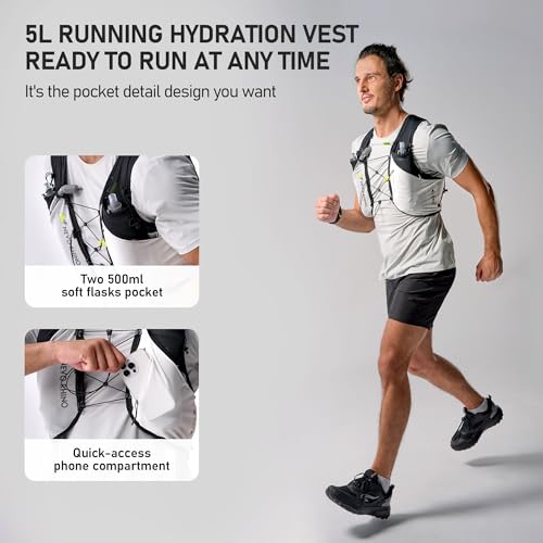 N NEVO RHINO 5L Running Vest, Water Vest Backpack with 2x500ml Soft Flasks - color: Black, size: Small