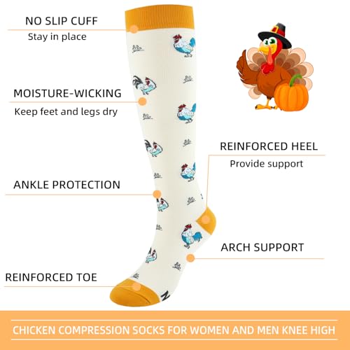Junely Compression Socks for Women Knee High Stockings Funny Cute - color: Chicken
