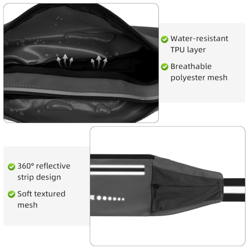 Lightweight Running Belt, Water-Resistant Waist Pack for Women & Men, 4-Zone Organization Fits Up to 7" Phone, Reflective Strips Design for Marathon Training, Jogging, Hiking, Commuting - color: Dark Gray