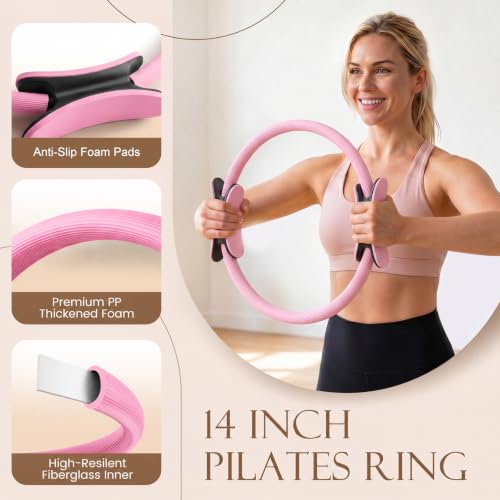 JELUTAR Pilates Kit for Women Home Workout, Pilates Equipment Set - color: Pink