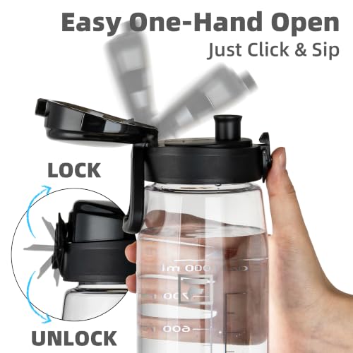 Fanhaw 32 oz Clear Plastic Water Bottle, Chug Lid, Clear & Black - color: Clear&Black
