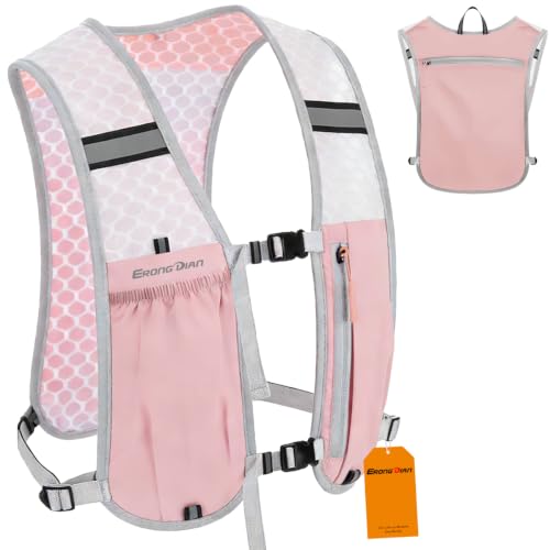 Running Vest Hydration Backpack for Men Women, Lightweight Breathable Hydration Packs, Adjustable Chest Straps Daypack, Reflective Water Running Vest for Marathon, Trail, Hiking, Cycling - color: Pink