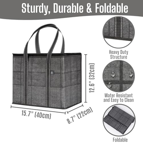 VENO 2 Pack Insulated Grocery Bags, Hard Bottom, Windowpane - color: Windowpane, size: 15.7"W x 12.6"H x 8.7"D - 2 Pack