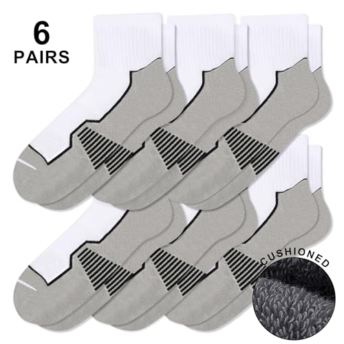 Men's Cushioned Ankle Socks, Athletic Running Gym Socks 6 Pairs - color: 6 Pairs White, size: 8-10