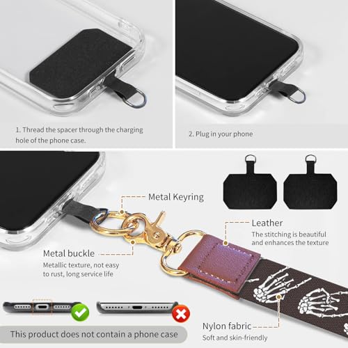Cell Phone Lanyard Adjustable Crossbody Strap, Cute Phone Neck Wristlet Wrist Strap Patch for Keys Case Accessories - color: Black Rock Skull Hands