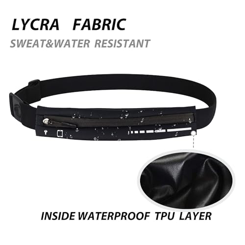 Slim Waterproof Fanny Pack Belt Bag for Women & Men – Bounce-Free Adjustable Running Belt, Lightweight Phone Holder Waist Pouch for Jogging, Workout, Travel, Money Belt-Black