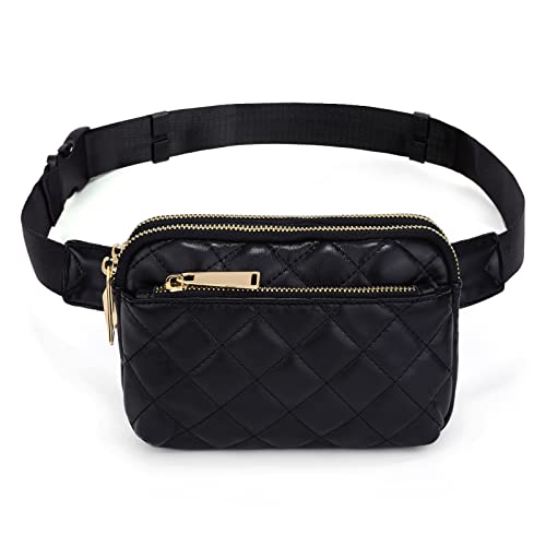 UTO Fanny Pack Crossbody Belt Purse Chest Waist Hip Travel Hiking Bumbag - color: 0759 Quilted Black