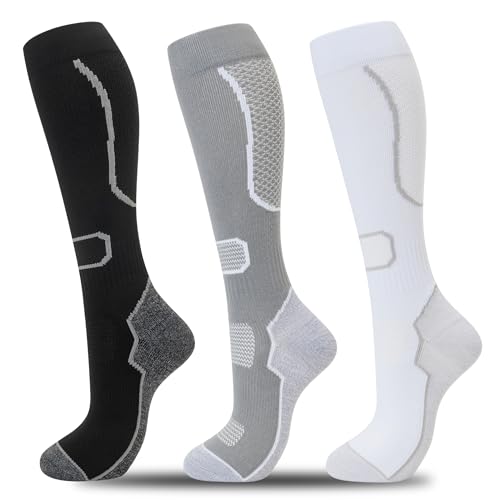 fenglaoda 3 Pairs Compression Socks for Women & Men Knee High Nurse Pregnant Cute Medical Running Travel Athletic - color: 00-3pairs-14, size: Large-X-Large