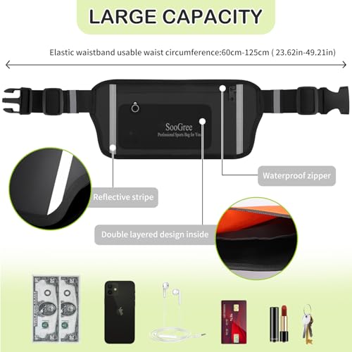 SooGree Running Belt Fanny Pack Running Waist Pack for Women Men Crossbody Bags Slim Reflective Runner Pouch Belt Cell Phone Holder Sport Waist Pack Adjustable Strap Gym Marathon - color: Black, size: 1190