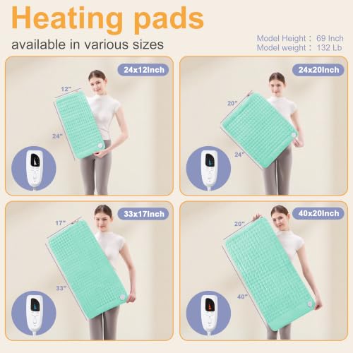 Heating Pad,Electric Heating Pad,Heating Pad for Back (LightGreen, 24"x12") - color: Lightgreen, size: 24x12 Inch