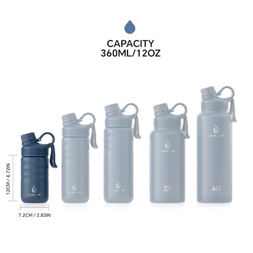 IDEUS 12oz Insulated Stainless Steel Water Bottle with 2 Leak-Proof Lids - color: Navy Blue, size: 12 Ounces