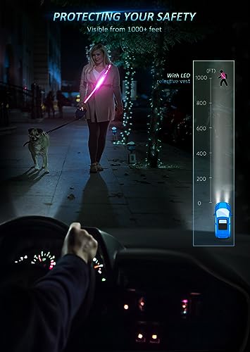 Ylzzrs LED Reflective Belt Sash Walking Gear,Safety Lights for Walkers at Night,High Visibility Safety Rechargeable Reflective Running Gear for Men Women Kids Night Dog Walking Gear - color: Pink